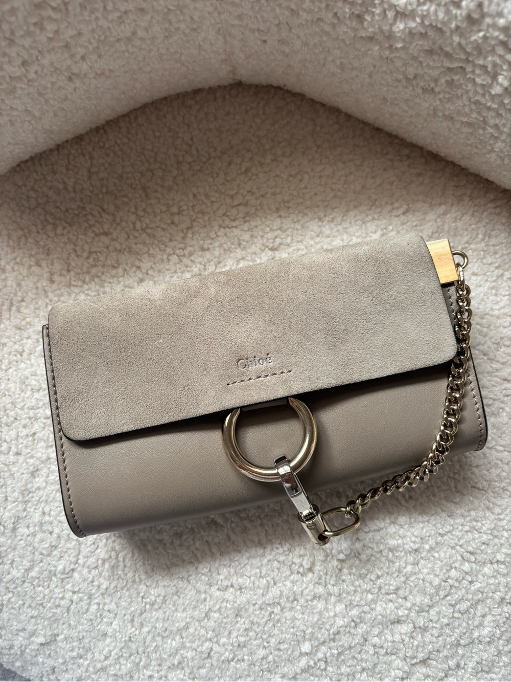 Chloe Faye Small Suede & Leather Shoulder Bag in Taupe